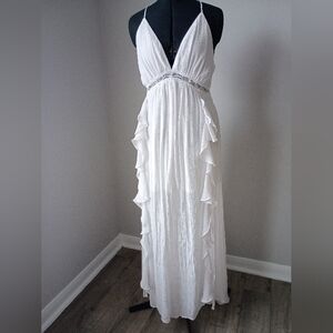 White Ruffle Maxi Dress